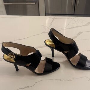 Michael Kors Black Patent Leather Open-Toe Slingback Heels 8M